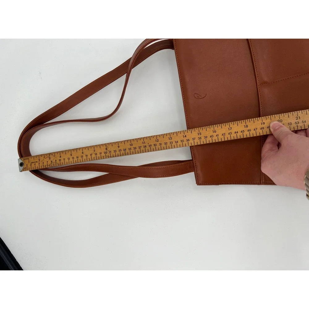 Vintage INDE Cognac Brown Leather Trapezoid Shoulder Bag Minimalist Tote 90s Y2K